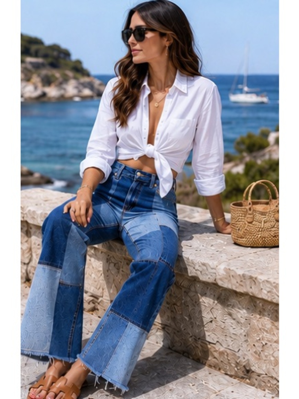 NWT Re/Done X Levi’s Amina Muaddi Patchwork Jean Indigo Size 26 - Picture 3 of 16